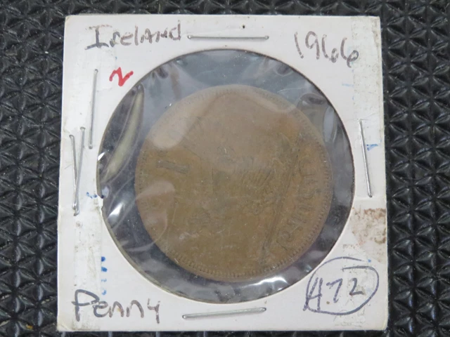 1966 Ireland 1 One Penny Red Coin  Irish Harp Hen Chicks Eire~#B12-2