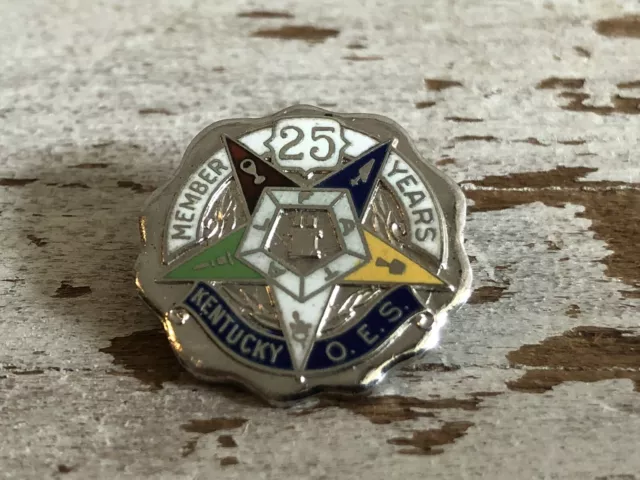 Kentucky Order Of The Eastern Star Sterling Enamel Pin 25 Years Member EOS