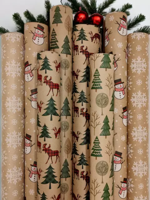 Kraft Weihnachtsgeschenkpapier 8 Rollen je 2m x 70 cm aus Recyclingpapier 2