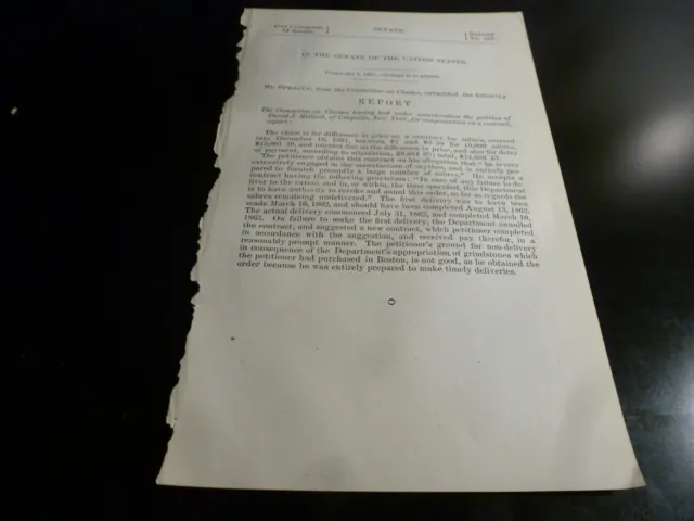 Government Report 1871 David Millard Clayville NY Diff 10,000 Sabres Civil War