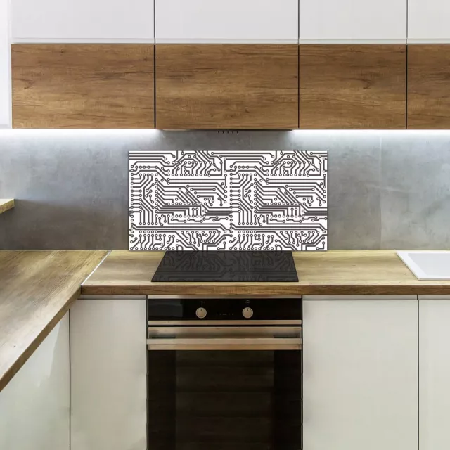 Kitchen Splashback Toughened Glass 100x50 Electronic circuit board grey design 2