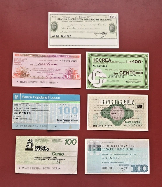 7 Mini Assegni da 100 Lire del 1977 (Lotto 2)
