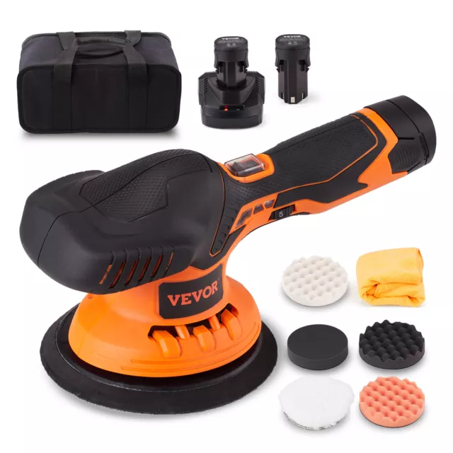 VEVOR Car Polisher Buffer Cordless Dual Action Polishing Machine 6" 2PCS Battery