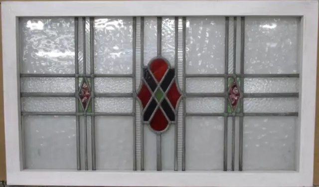 OLD ENGLISH LEADED STAINED GLASS WINDOW TRANSOM Simple Geometric 36.25" x 21.5"