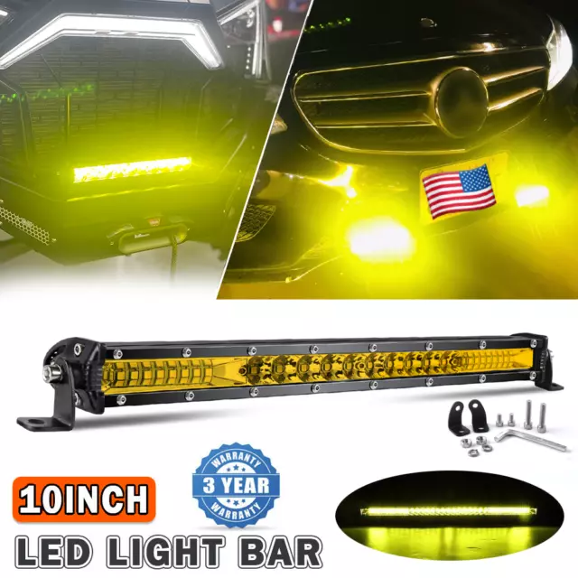 Amber 12" inch LED Work Light Bar Flood Spot Combo Fog Lamp Offroad Driving 10"