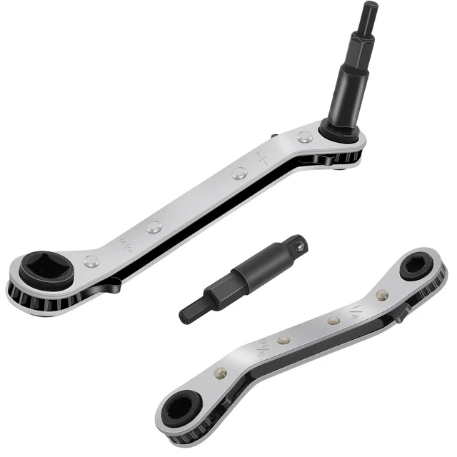 Service Wrench 3/8 to 1/4, 5/16 x 1/4 Ratchet Refrigeration Wrench Tool