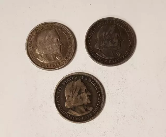 Lot of 3 Columbian Exposition US Commemorative Half Dollar 1893