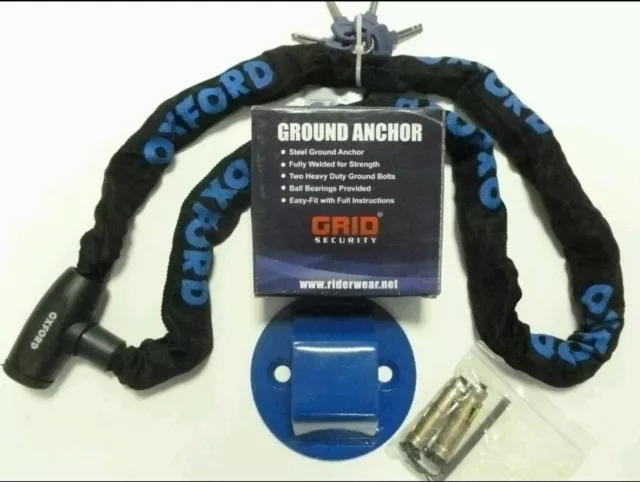 GRID GROUND ANCHOR OXFORD GP 1.5m CHAIN LOCK MOTORBIKE MOTORCYCLE SECURITY NEW
