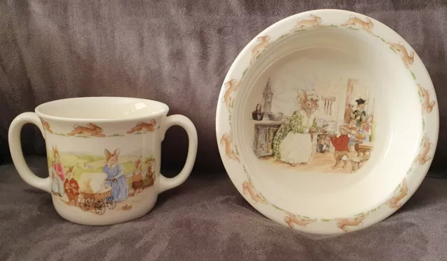 Vintage Royal Doulton Bunnykins 1988 2 Handled Cup Baby & Bowl School Dinner