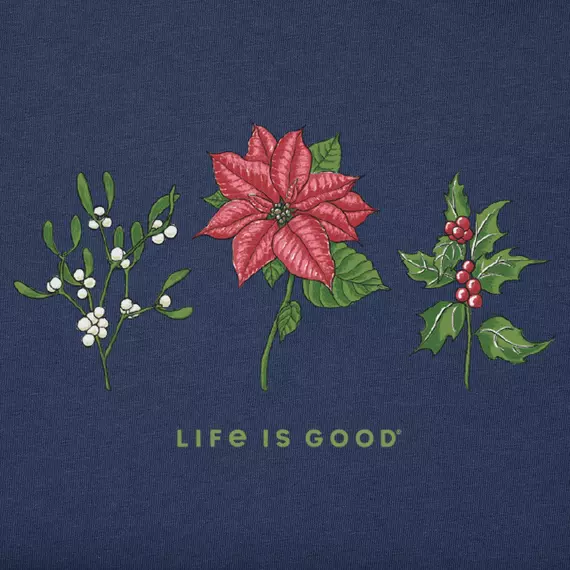 NWT Women's Life is Good Holiday Flowers Darkest Blue LS Crusher Tee