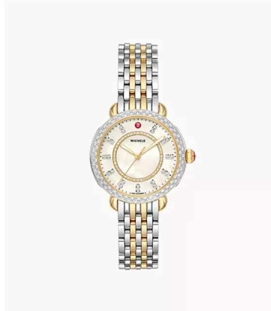 NWT Never Worn Michele Sidney Classic Two-Tone Diamond Watch MOP Face