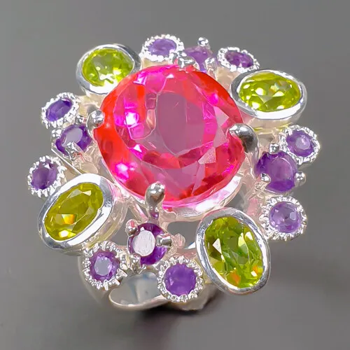 Natural 10 ct+ Coating Pink Topaz Ring 925 Sterling Silver Size 8.5 /R312083