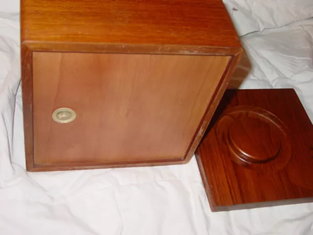 Danish Modern Bar Lined Ice Bucket Teak Storage Square Cube Box 8" Mid Century 3