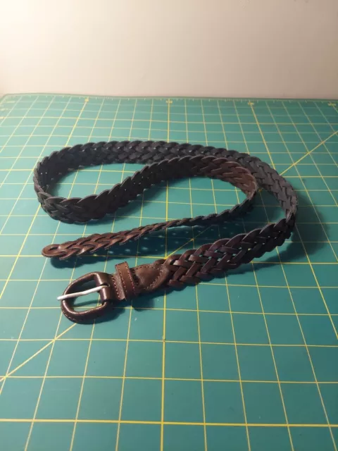 Dockers Woven Braided Dark Brown Leather Belt Mens 42 Covered Buckle Guatemala