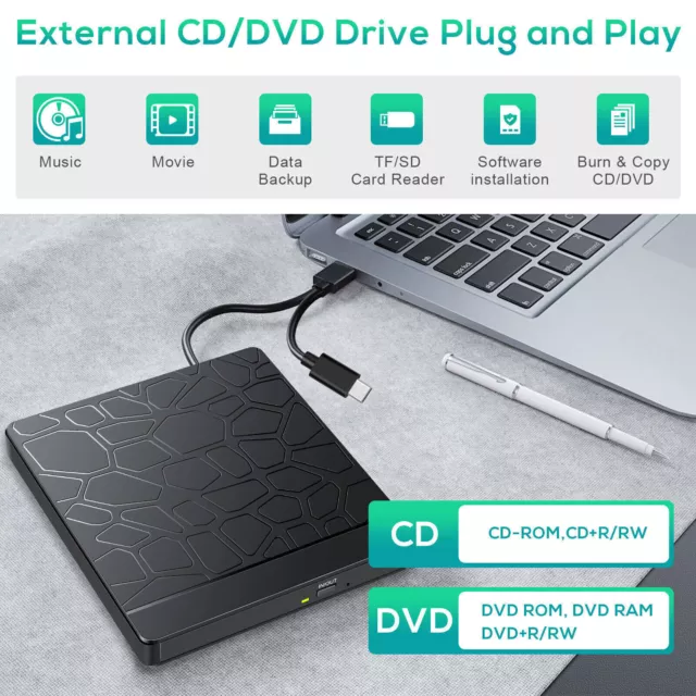 USB3.0 External DVD CD RW Disc Burner Combo Drive Reader Windows Mac Laptop PC 3