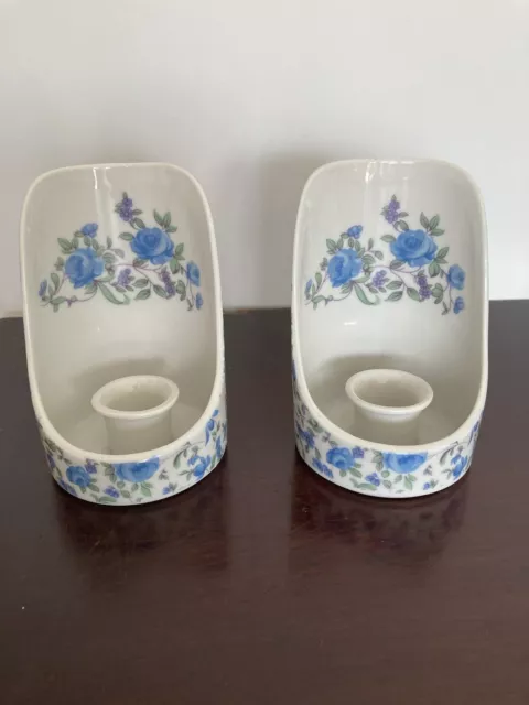 One set (1) Vintage PWF Japan Candle Holder Coffee Mug Handle-Style Blue Roses