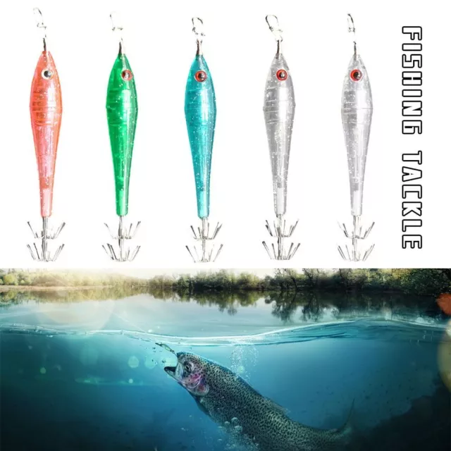 Wood Shrimp Lures Electronic flash Squid Hook Octopus Bait Fishing Tackle