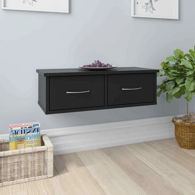 Vidaxl Scaffale con Cassetti a Parete Nero 60x26x18,5 cm Multistrato