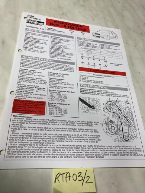 Fiche technique automobile Volkswagen Bora 1.9 Tdi 115 CV édition 99 RTA VW
