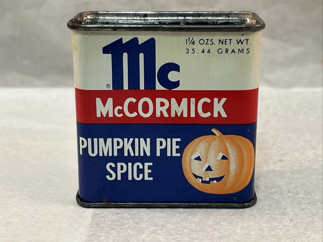 Vintage Red White Blue McCormick Orange Pumpkin Pie Spice Tin Metal Lid Full