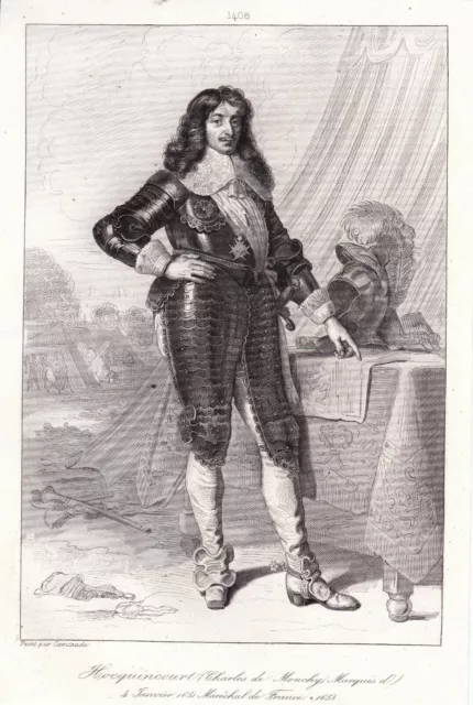 Portrait XIXe Charles de Monchy Marquis d'Hocquincourt Maréchal GuerreTrente Ans