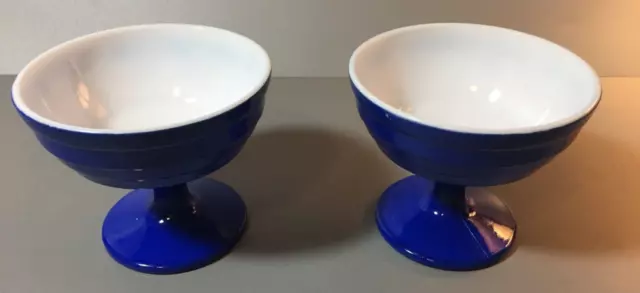 Sherbet Cups - 1930 Hazel Atlas Moderntone Platonite Cobalt Blue White Interior 2