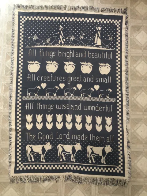 The Good Lord Farm Life Throw Blanket 44x46 Afghan Tapestry Cows Sheep Geese