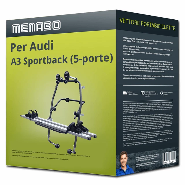 Menabo Stand Up 2 portabici portellone per Audi A3 Sportback 8P - 2 bici Nuovo