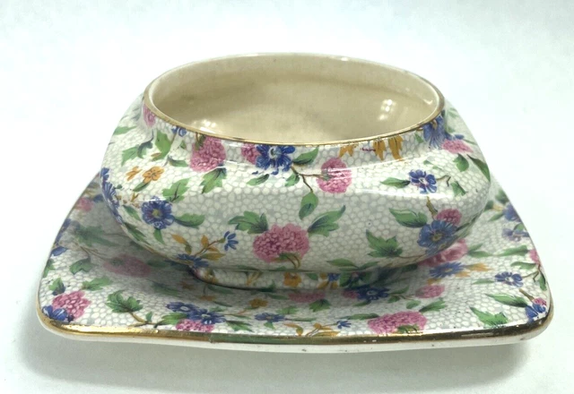 Vintage Royal Winton Old Cottage Chintz Pot W/ Plate No Lid Floral, See Pics
