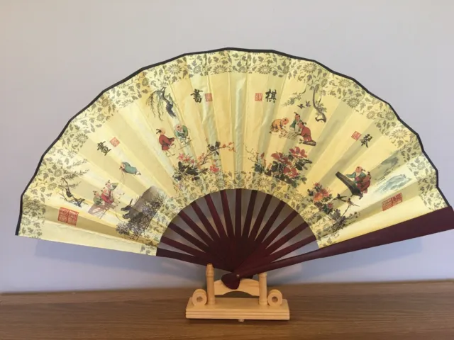 1x Chinese Silk Folding Hand Held bamboo Fan Party Dance Large (shuhua)