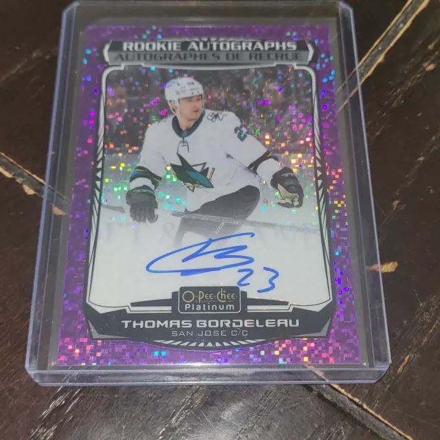 2022-23 OPC Platinum Violet Pixels Thomas Bordeleau rookie auto #94/99 SHARKS RC