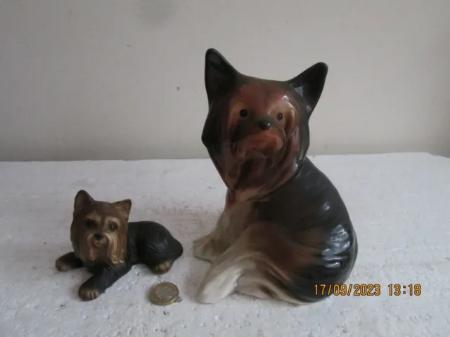 YORKSHIRE TERRIER  DOGS X  2  CHINA  ORNAMENTS     see des.