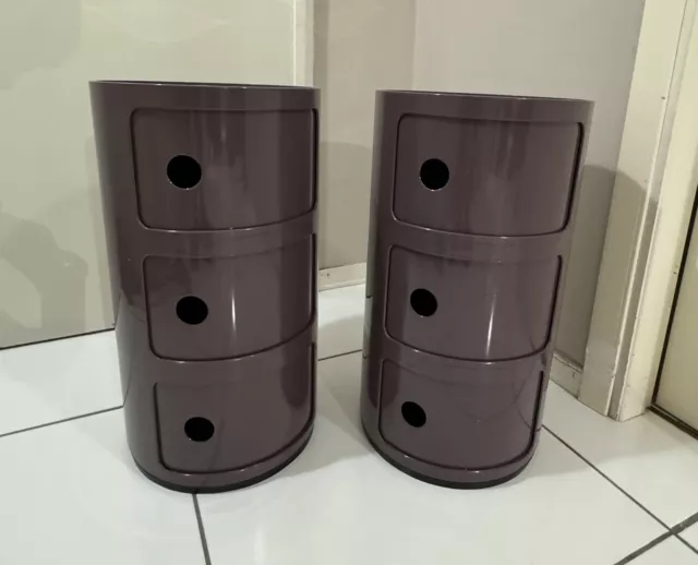 Kartell Coppia Comodini Viola 3 Scomparti Contenitore