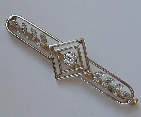 Ansteck Nadel Brosche mit Diamanten in aus 14 Kt. 585 er Gold Art Deco antik