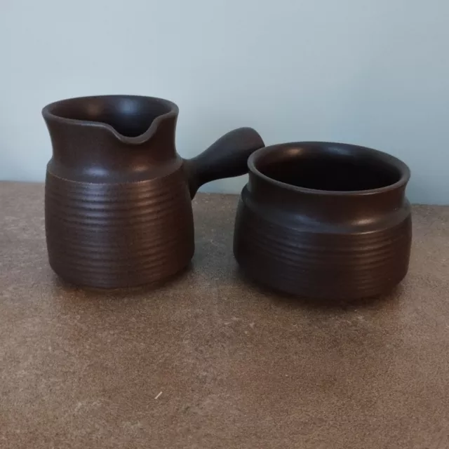 Vintage 1960's, Denby 'Mayflower' Brown, Milk Jug Or Creamer & Sugar Bowl