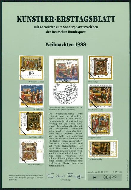 Brd Künstler-Etb 1988/27 Weihnachten Künstler-Ersttagsblatt Ltd. Edition