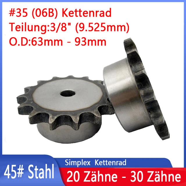 #35 06B 20 - 30 Zähne Kettenrad mit Nabe Kettenräder Pitch 3/8" 9.525mm Ritzel