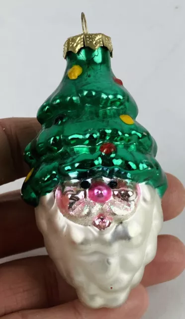 Vintage Christmas Ornament Blown Glass Santa Claus Christmas Tree Head Hat