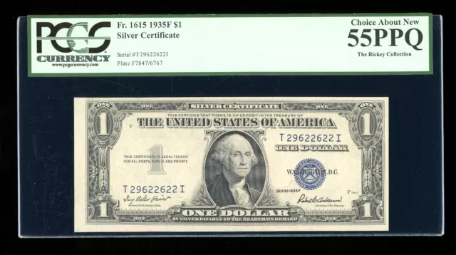 DBR $1 1935-F Silver Fr. 1615 TI Block PCGS 55 PPQ Serial T29622622I