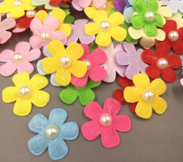 100pcs pearl cloth Appliques Crafts Flowers shape Decorative Scrapbooking 26mm