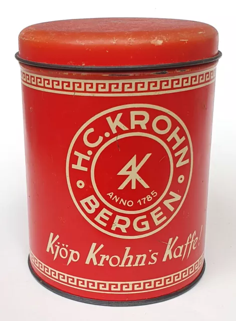 Kaffee Blechdose alt, Kjöp Krohn's Kaffe! Bergen/Norge, H 16 cm orig. 40er, RAR!