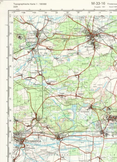 Landkarte mil. NVA 1987 VVS 1:100000 FINSTERWALDE + Lauchhammer Ruhland Ortrand