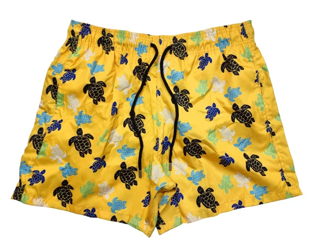 Mens Moorise Vilebrequin Yellow Turtles Print Swim Shorts Trunks W/Bag