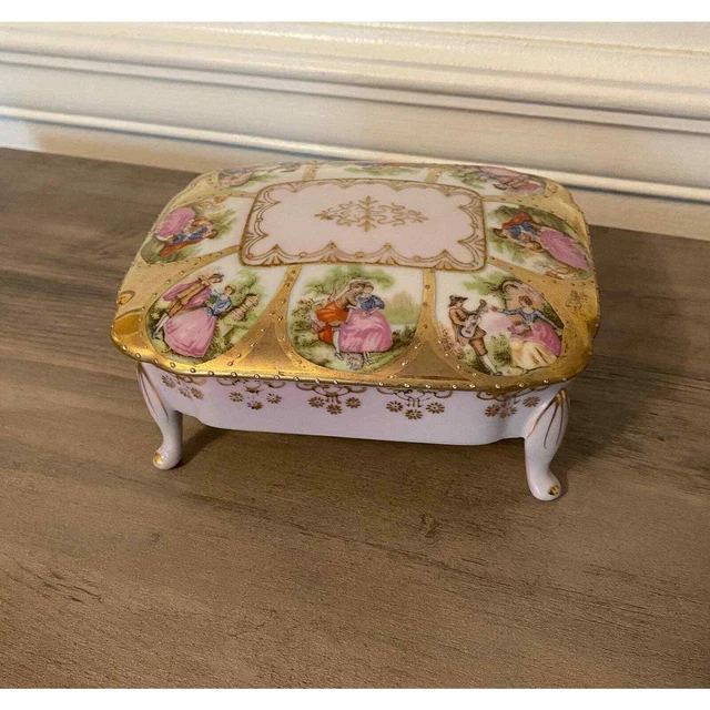 Vintage Jewelry Box Pink Gold Victorian Footed Mid Century