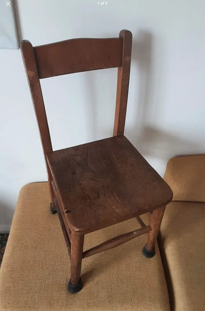 Antique Vintage wooden childs chair school lovely grain shop display idea.
