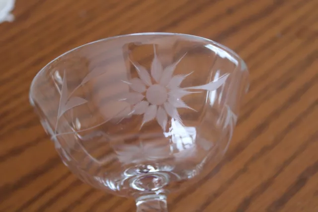 Sunburst Floral Etched Paneled Stemmed Delicate Vintage Goblet Glasses Set Of 10 2