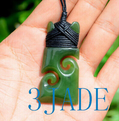 Green Nephrite Jade Double Koru Hei Toki Pendant Necklace NZ Maori Style Pounamu