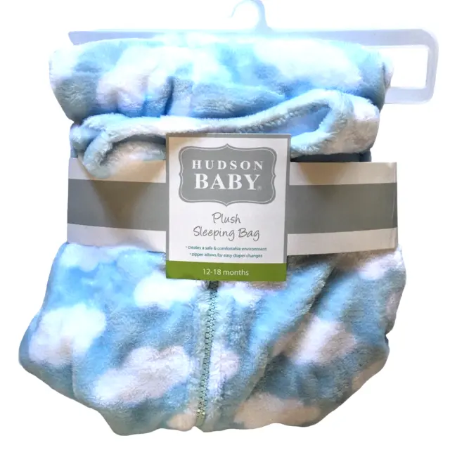 Hudson Baby Unisex Baby Plush Sleeping Bag Sack Blanket Blue Clouds 12-18 Months