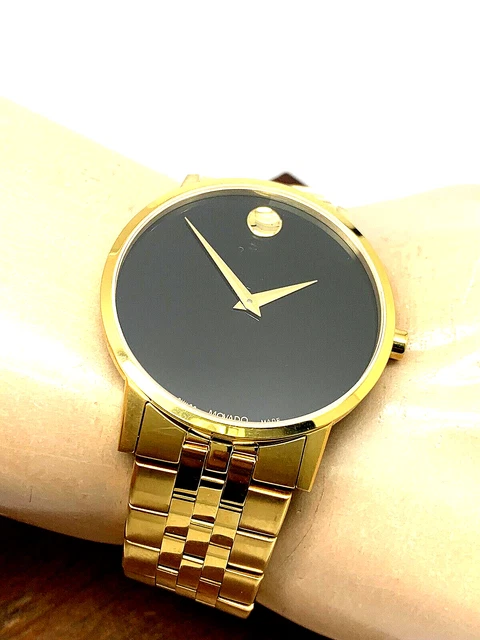 Orologio Uomo Movado 0607203 Museo Quadrante Nero Quarzo Svizzero 40mm Cinturino Acciaio Oro 4