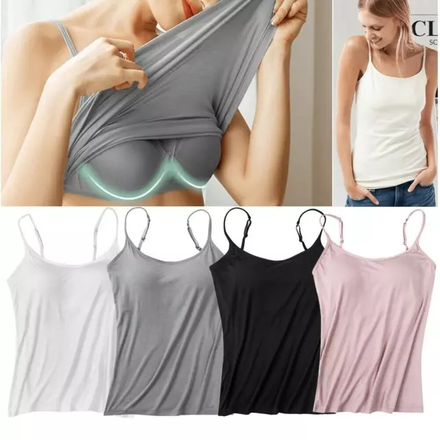WOMENS TANK TOPS Adjustable Strap Camisole With Built in Padded Bra Vest  Cami £14.79 - PicClick UK